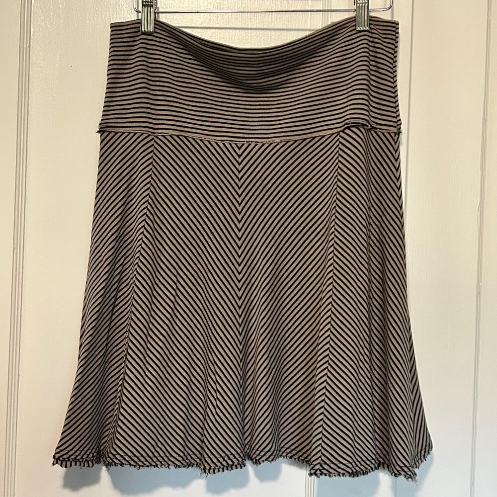 Tan and black stripe above-the-knee skirt by Jet, a Portland boutique size M/L